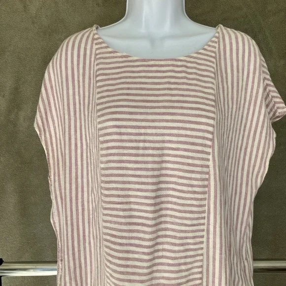Madewell Striped Tunic Shift Dress Linen Blend Coastal Preppy Button Back XL - Picture 3 of 10